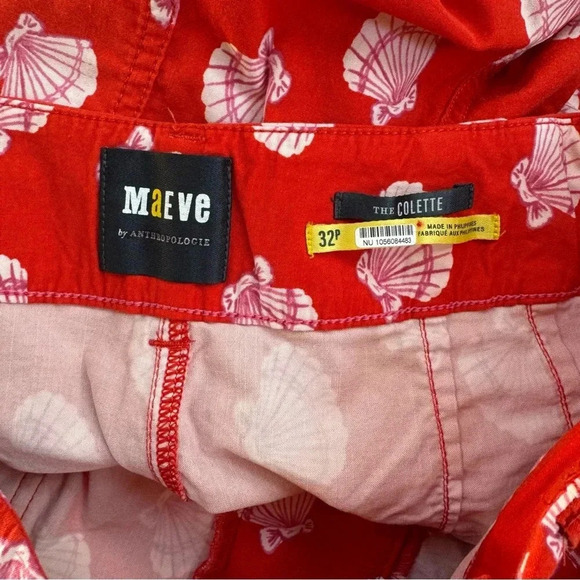 Anthropologie Maeve Colette Wide Leg Cropped Pants Seashell Beach Red 32P Petite - Picture 11 of 14